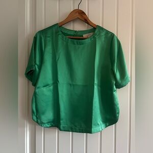 Loft bright green satin top NWT